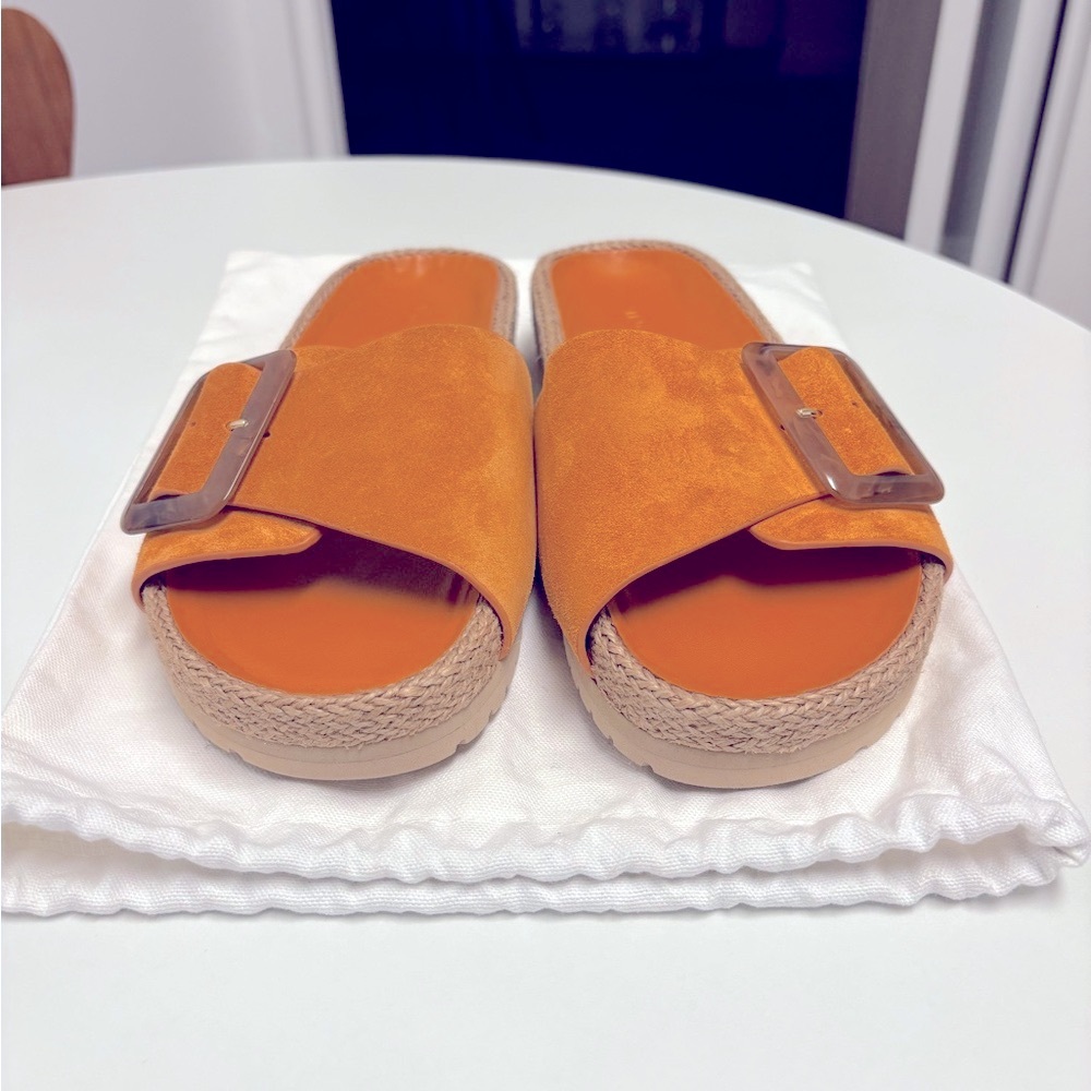 VINCE Grant Suede Buckle Slide Sandals – Orange Suede – NWOT – Size 9 (Fits 9.5) - Picture 9 of 11